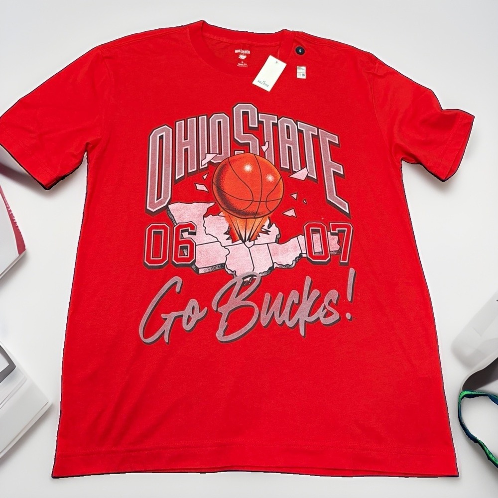 Hollister Ohio State Buckeyes Basketball T-Shirt Mens S Red Boxy Fit NWT